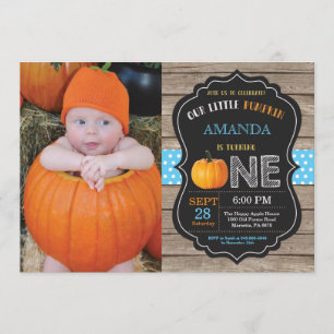 Calabaza Rustica Primer Día Invitación Azul