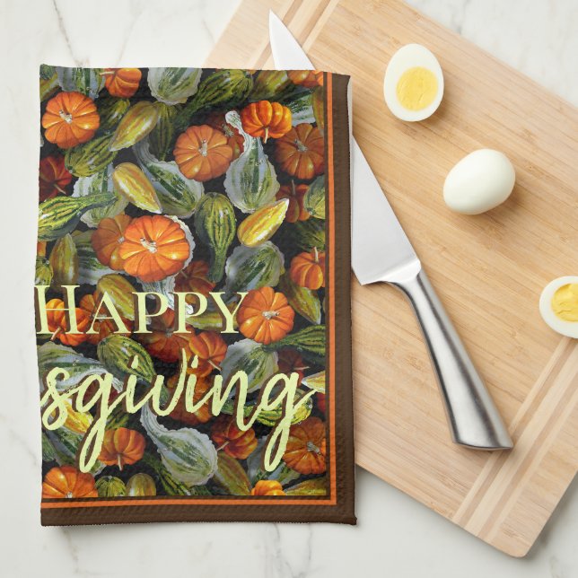 Calabaza, Squash Toalla de cocina de cosecha otoña (Doblado Cuarto)