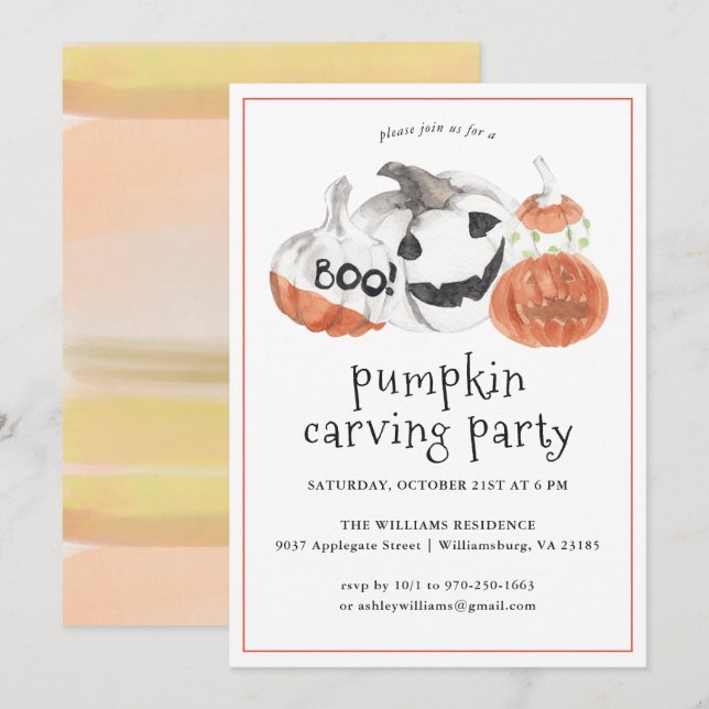 Calabaza Tallada | Invitación a Fiesta de Hallowee (Anverso / Reverso)