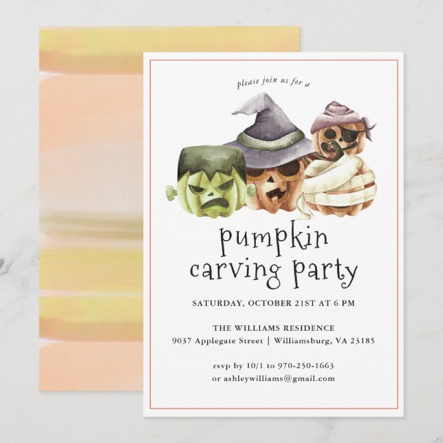 Calabaza Tallada | Invitación a Fiesta de Hallowee (Anverso / Reverso)
