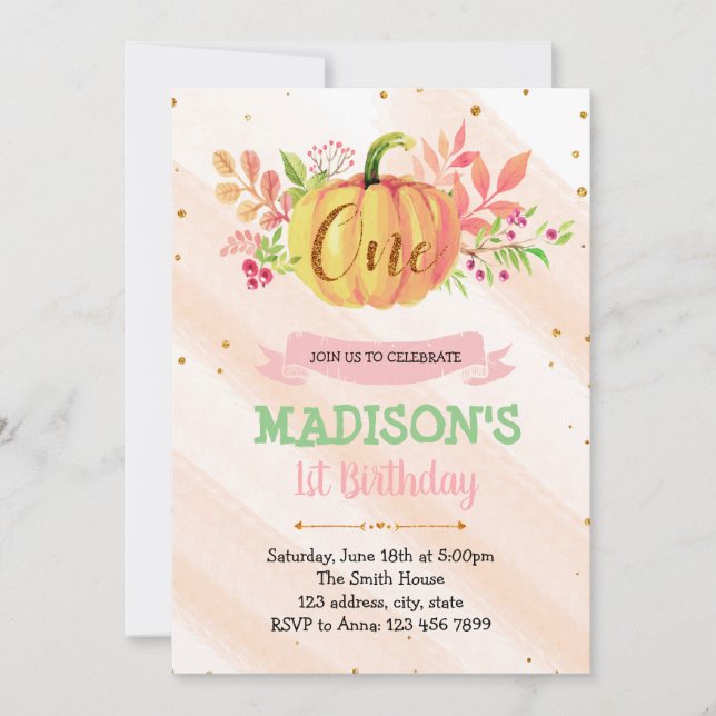 Calabaza tarjeta de invitación de cumpleaños (Anverso)