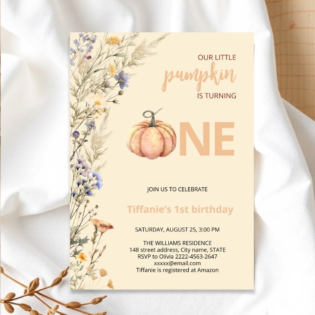 Calabaza una invitación al primer cumpleaños de ot (Little Pumpkin Baby Shower Invitation – Fall Autumn Gender Neutral Invite)