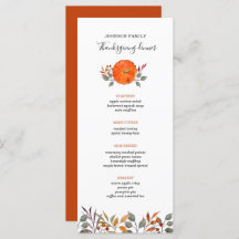 Calabaza y follaje otoñal Menú de la cena de Acció