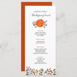 Calabaza y follaje otoñal Menú de la cena de Acció