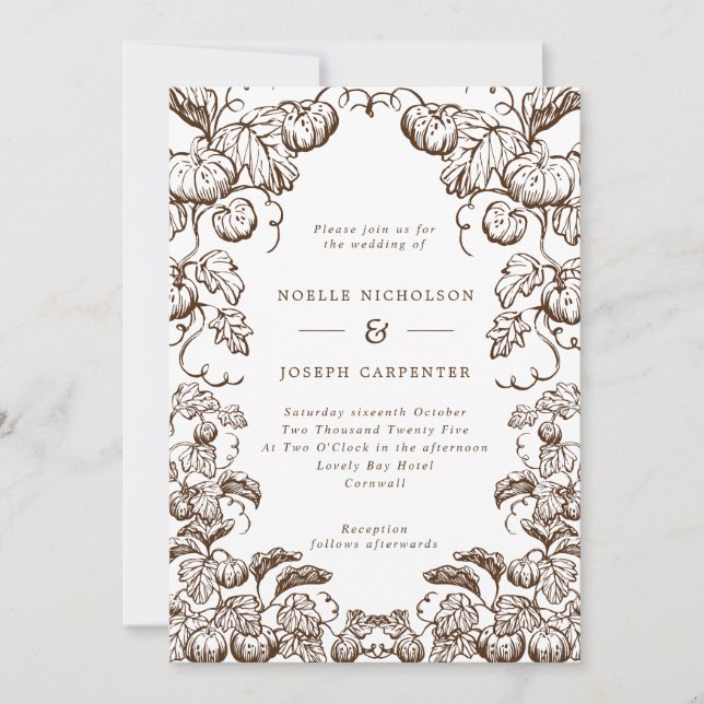 Calabaza y hojas marco Invitación a la boda de oto (Anverso)
