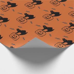 Calabaza y papel de regalo de CatHalloween negro