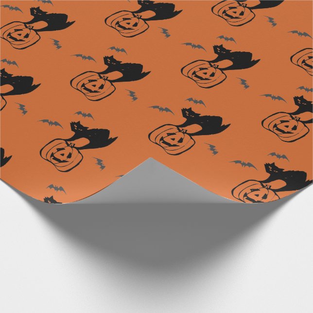 Calabaza y papel de regalo de CatHalloween negro (Esquina)