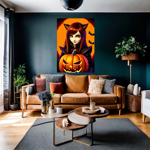 Calabaza y una joven Poster de arte de IA