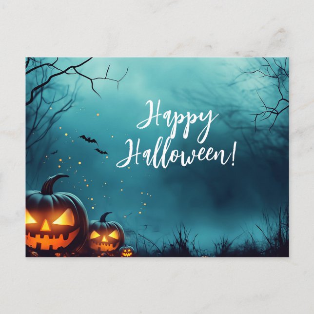 Calabazas con la tarjeta de bienvenida de Hallowee (Anverso)