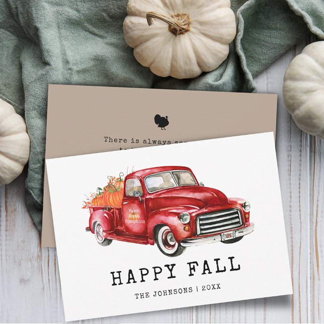 Calabazas de camiones rojos de Acción de Gracias (Thanksgiving Red Truck Pumpkins Holiday Card)