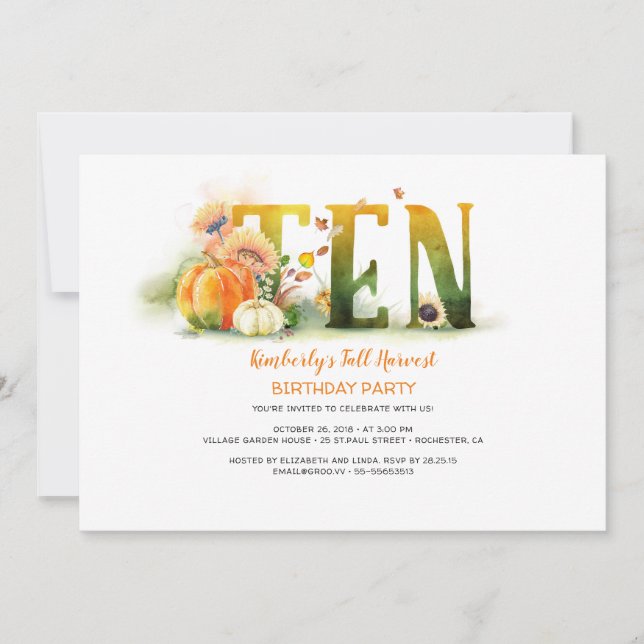 Calabazas de cosecha de otoño 10 Invitación de fie (Anverso)