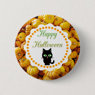 Calabazas de Feliz Halloween Gato Negro Botón