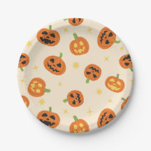 Calabazas de Halloween Adorables en Platos de Pape