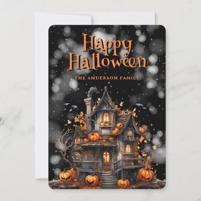 Calabazas de la casa embrujadas tarjeta Halloween  (Anverso)
