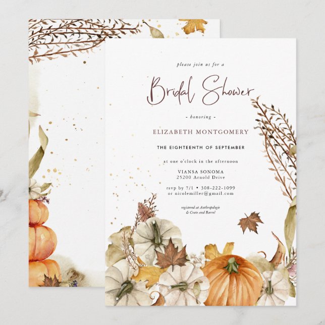 Calabazas de otoño | Floral Otumn Bridal Shower (Anverso / Reverso)