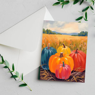 Calabazas de Otoño   Tarjeta de Acuarela de Paisaj