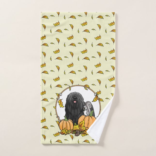 Calabazas de perro de Puli de otoño (negras) dejan (Toalla de mano)