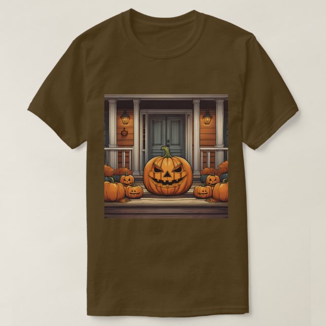 Calabazas En La Camiseta Porch Halloween (Diseño del anverso)