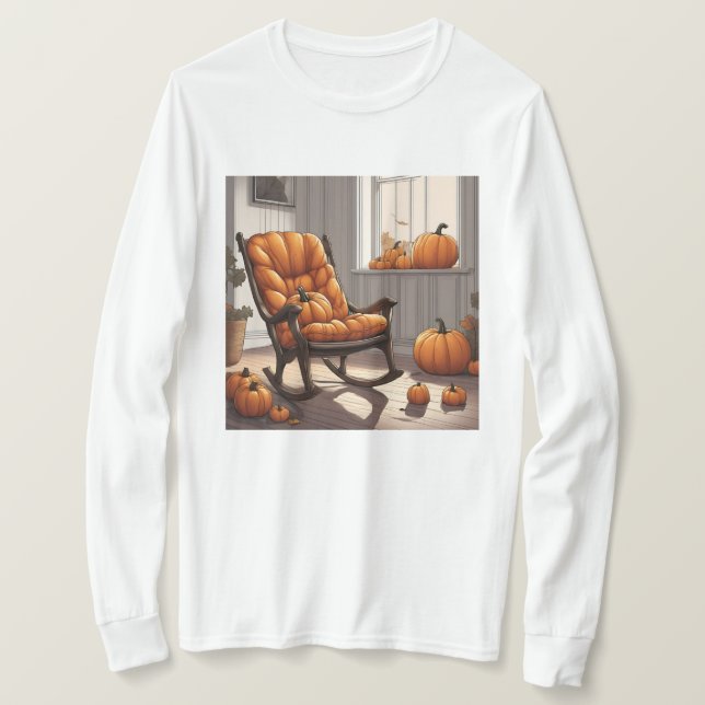 Calabazas En La Ventana Camiseta Blanca De Larga M (Anverso del diseño)