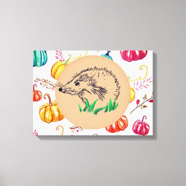 Calabazas Hedgehog Impresión de lienzo de caída (Anverso)