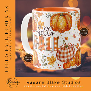 Calabazas "Hello Fall" y hojas jarra cerámica