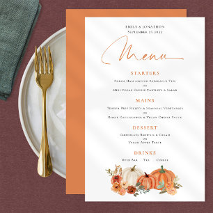 Calabazas Naranja PAPER Fall Florals Boda Menú
