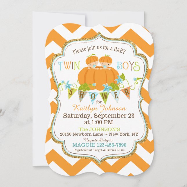 Calabazas Twin Boys caen invitaciones a ducha para (Anverso)