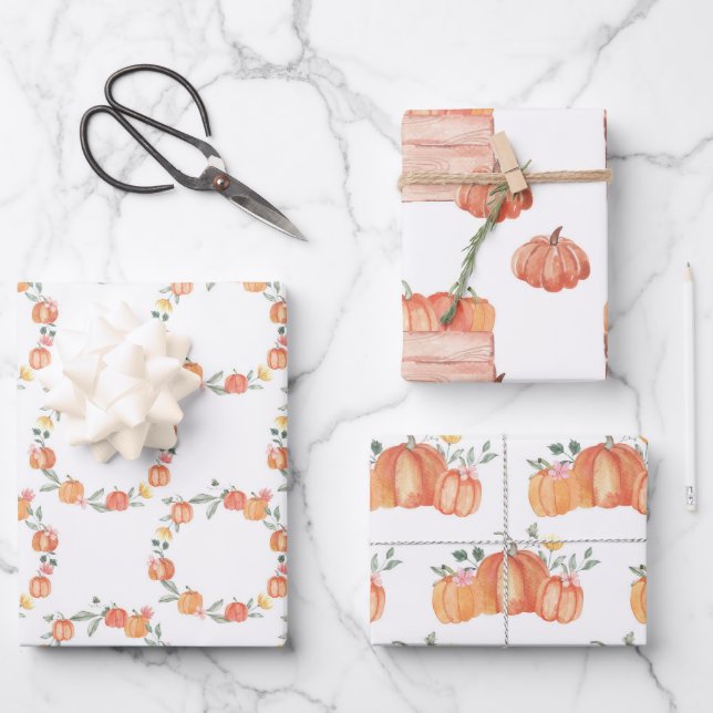 Calabazas Waterolor Caen Papel de envolvimiento de (Anverso)