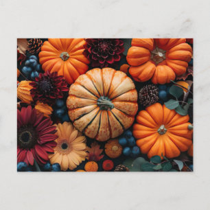 calabazas y hojas de tarjetas de saludo de caída