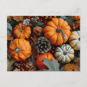 calabazas y hojas de tarjetas de saludo de caída