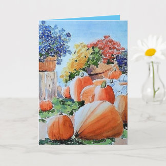 Calabazas y Mamáes Tarjeta de saludo, arte otoñal