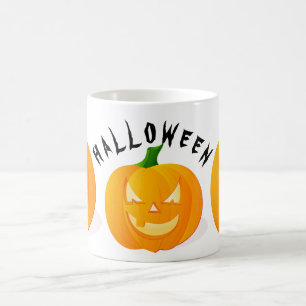Calabazas y tazas de café blanco de Halloween