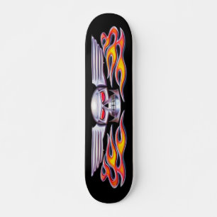 Calavera alada con patineta de flamencos