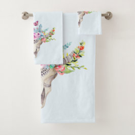 Calavera animal Boho con mariposas y flores