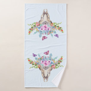 Calavera animal Boho con mariposas y flores