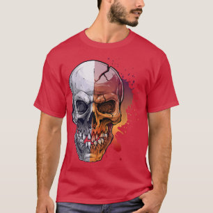 Calavera antigua con camiseta de esqueleto roto