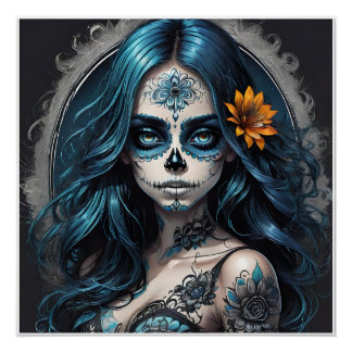 Calavera azucarera colorida no 8 Poster brillante