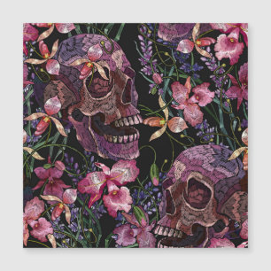 Calavera bordada: Patrón de orquídeas góticas