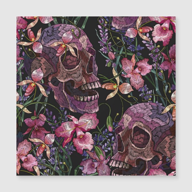 Calavera bordada: Patrón de orquídeas góticas (Anverso)