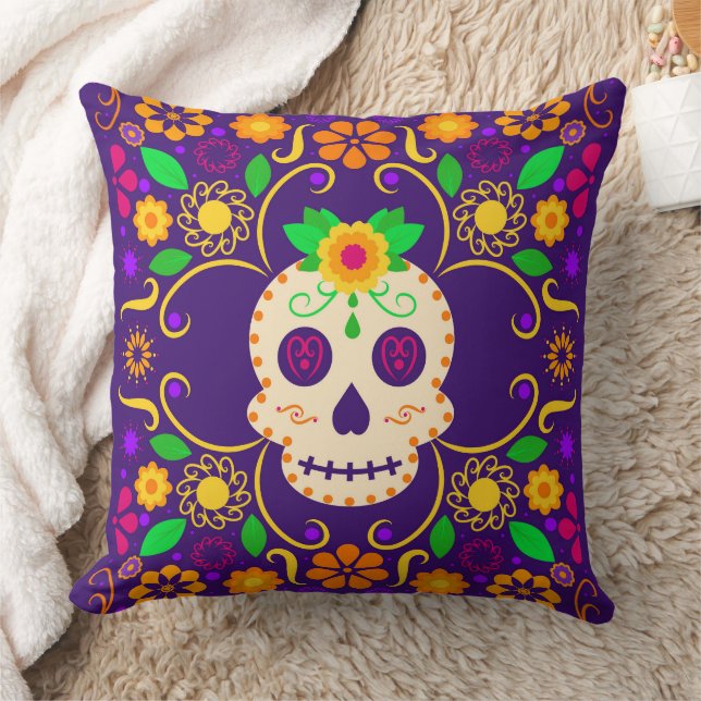 Calavera con Cojín decorativo Día de los Muertos (Manta)