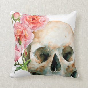 Calavera con flores, almohada sq