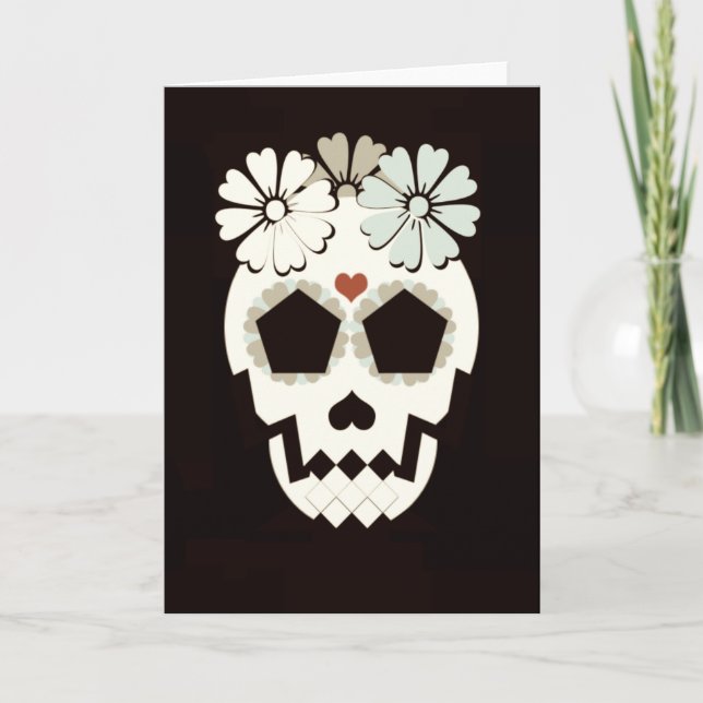 Calavera con Flores Sepia Tarjeta De Saludo (Anverso)