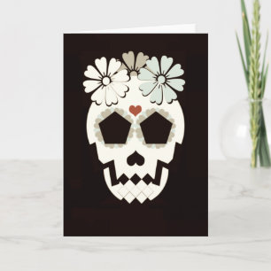 Calavera con Flores Sepia Tarjeta De Saludo