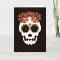 Calavera con Flores Sepia Tarjeta De Saludo