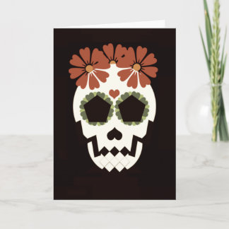 Calavera con Flores Sepia Tarjeta De Saludo