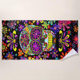 Calavera con flores Toalla de playa
