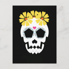 Calavera con postal de flores