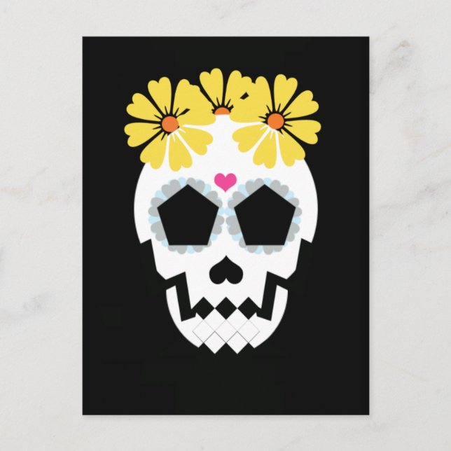 Calavera con postal de flores (Anverso)