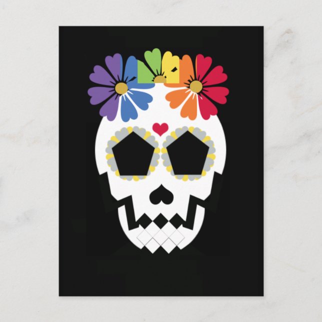 Calavera con postal de flores (Anverso)