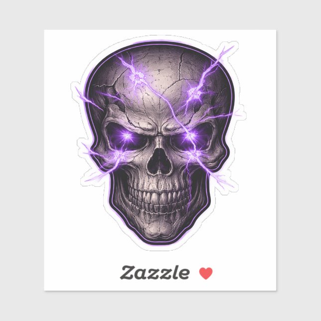 Calavera con Relámpago Morado Pegatina Recortada (Hoja)